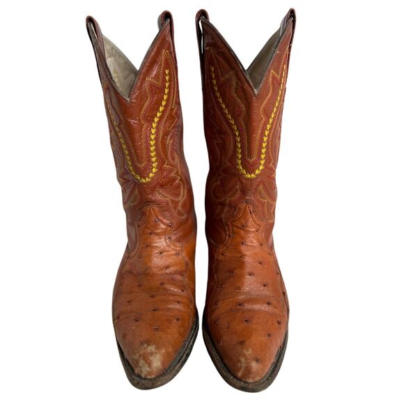 R&R Western Wear Men's Ostrich Cowboy Leather Boots ~Size 7 - Picture 1 of 16